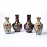 Pair of cloisonne vases Chinese, 20th Century, on red ground with peonies, 23.75 cm high and one