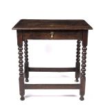 Oak side table 18th Century, with single drawer and bobbin turned supports, 68cm across, 49cm