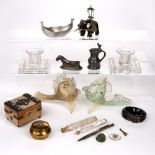 Group of items to include: Pair of Murano glass fish, pair of Stuart crystal glass candlesticks,