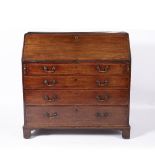 Mahogany bureau George III with fall front, fitted interior and fitted graduated drawers with