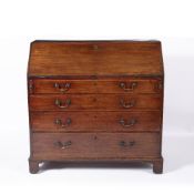 Mahogany bureau George III with fall front, fitted interior and fitted graduated drawers with