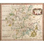 Antiquarian map of Worcestershire engraved by Robert Morden with later hand coloured decoration,