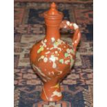 Pottery Channakale jug Turkish, of baluster form with painted decoration, 34cm high