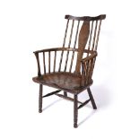 Elm and ash Windsor chair 18th Century, with splat and rail back, 107cm high, 64cm wide