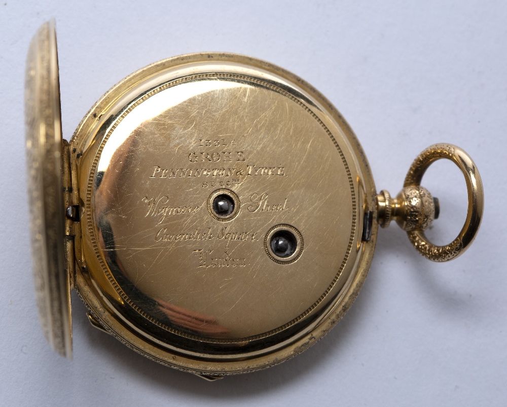 18ct gold cased Grohe pocket watch the dial with black Roman numerals and engraved subsidiary - Image 4 of 5