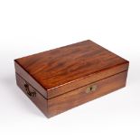 George III writing box late 18th Century, mahogany, with brass drop handles, lock stamped 'E.