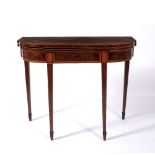 Mahogany and satinwood tea table 19th Century, with inverted break front, and with fold over