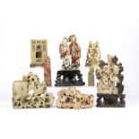 Collection of soapstone figures Chinese, including two seals