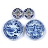 Pair of Delft ''Month'' plates Dutch, blue and white pottery, ''April'' depicting a walled gardening