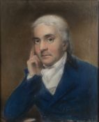 18th Century English School Portrait of Samuel Foote (1720-1777), pastel, the sitter with a raised
