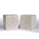 Pair of white marble bookends 19th Century, of rectangular form carved with acanthus leaf rosette,
