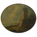 Richard Wilson (British, 1714-1782) Tower and Bastion by the Sea, oil on canvas, 16cm x 19cm,