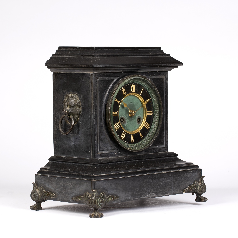 Connell slate mantel clock Victorian, dial marked 'Cheapside, London' standing on metal pad feet, - Image 2 of 4