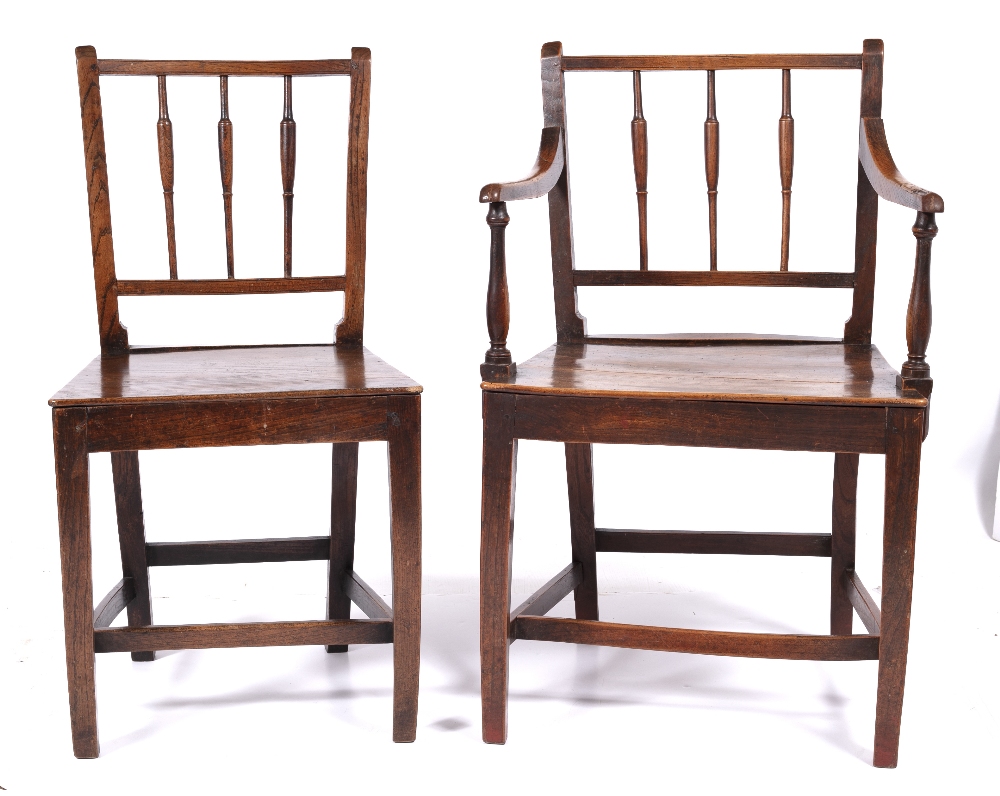 Pair of elm and ash stick-back elbow chairs 19th Century, and a pair of similar standard chairs, - Image 4 of 5