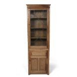 Glazed cabinet or cupboard oak, with fielded panel doors, 60cm x 187cm x 37cm
