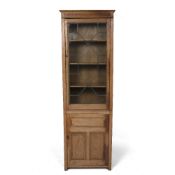 Glazed cabinet or cupboard oak, with fielded panel doors, 60cm x 187cm x 37cm