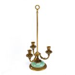 Student's gilt metal and opaline Bouillot lamp French, circa 1900, with three branch candle