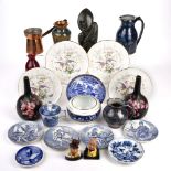 Collection of items to include: Pair of Carltonware black vases, Selbourne studio pottery, blue