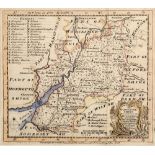 Antiquarian map of Glocestershire (sic) by Eman Bowen, with later hand coloured decoration, 18cm x