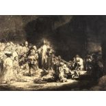 After Rembrandt van Rijn (1606-1669) Christ healing the sick, monochrome print, 29cm x 39cm