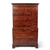 Mahogany tallboy chest George III, with fitted drawers having brass swan neck handles, 108cm