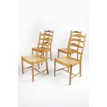 Four Ercol country style ladderback chairs labels to the underside, 100cm high