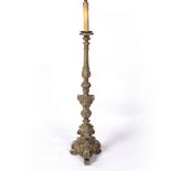 Classical style standard lamp decorated with cherubs, painted in green and silver standing on
