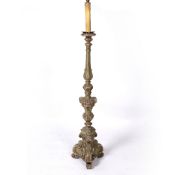 Classical style standard lamp decorated with cherubs, painted in green and silver standing on