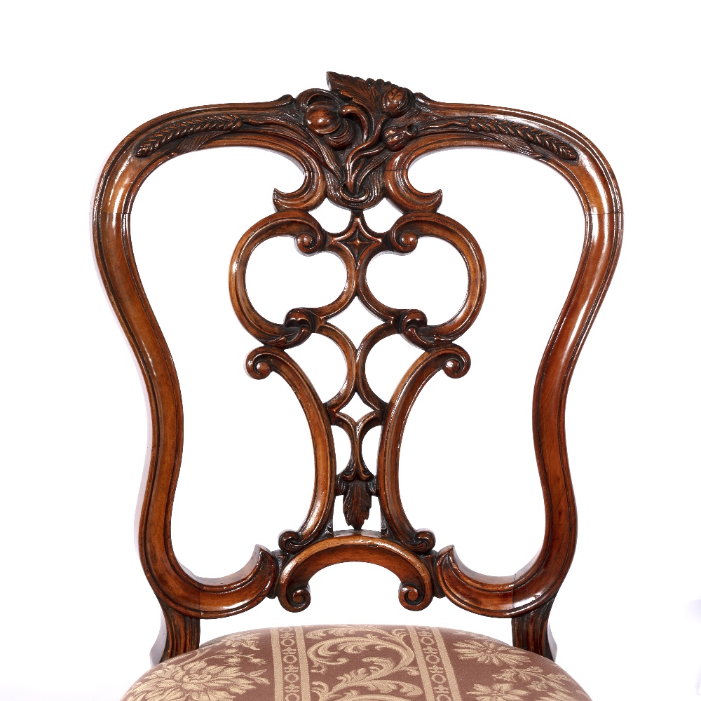 Set of four dining chairs Victorian, with pierced scrolling vase shaped splat and overstuffed - Image 4 of 4