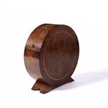 Jonathan Charles fine furniture circular place mat holder box, burr walnut with marquetry inlay,