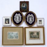 Three portrait miniatures the largest in a brass and tortoiseshell, indistinctly signed, 8cm x