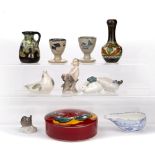 Collection of pieces to include: Royal Copenhagen porcelain figures, Poole pottery lidded box,
