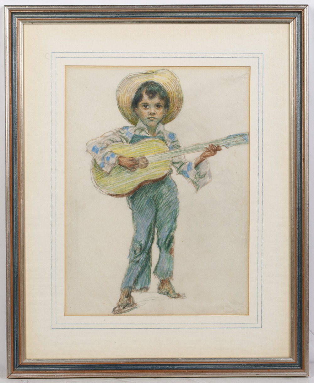 Study of a boy with a guitar pastels 38cm x 27cm and a botanical study, watercolour 23cm x 17.5cm ( - Image 5 of 6