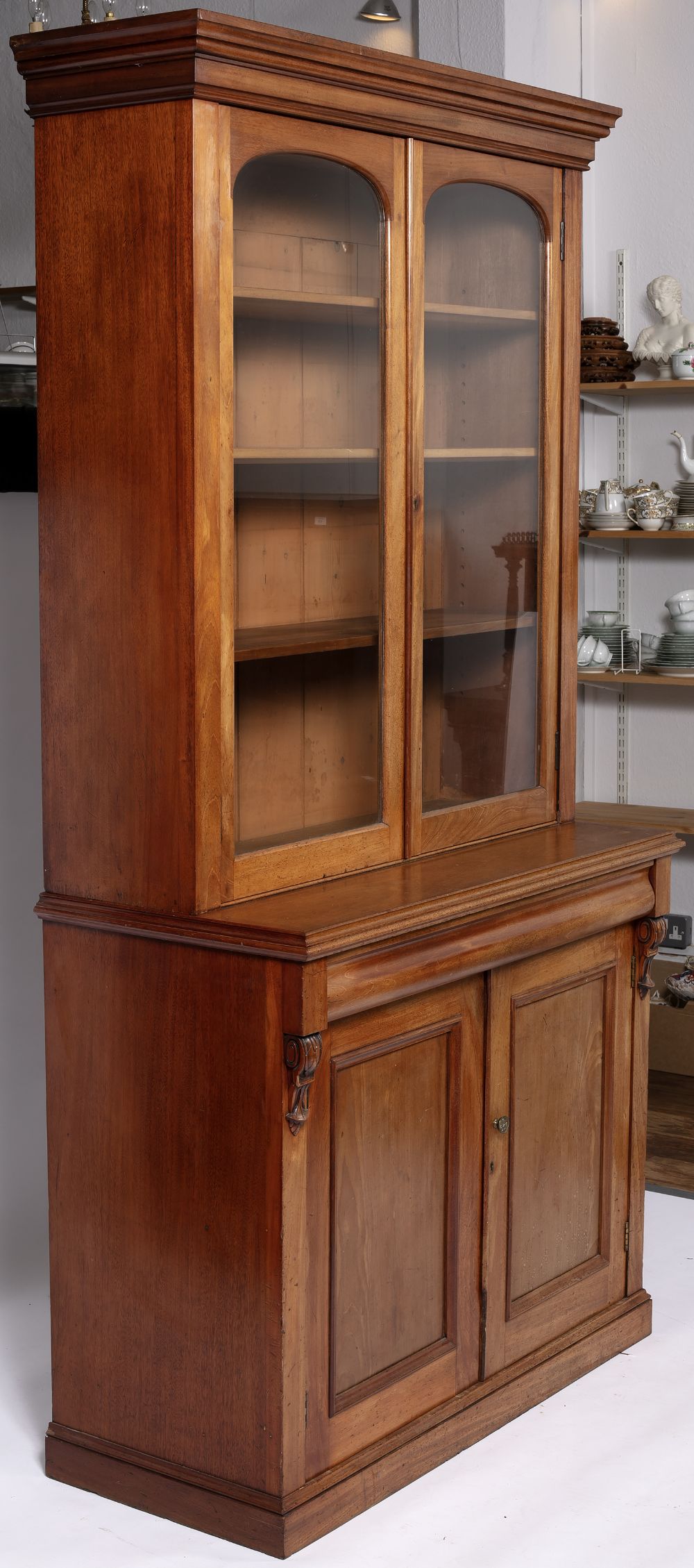 Mahogany glazed bookcase Victorian, with a glazed top section above two fielded panelled doors, - Image 2 of 6