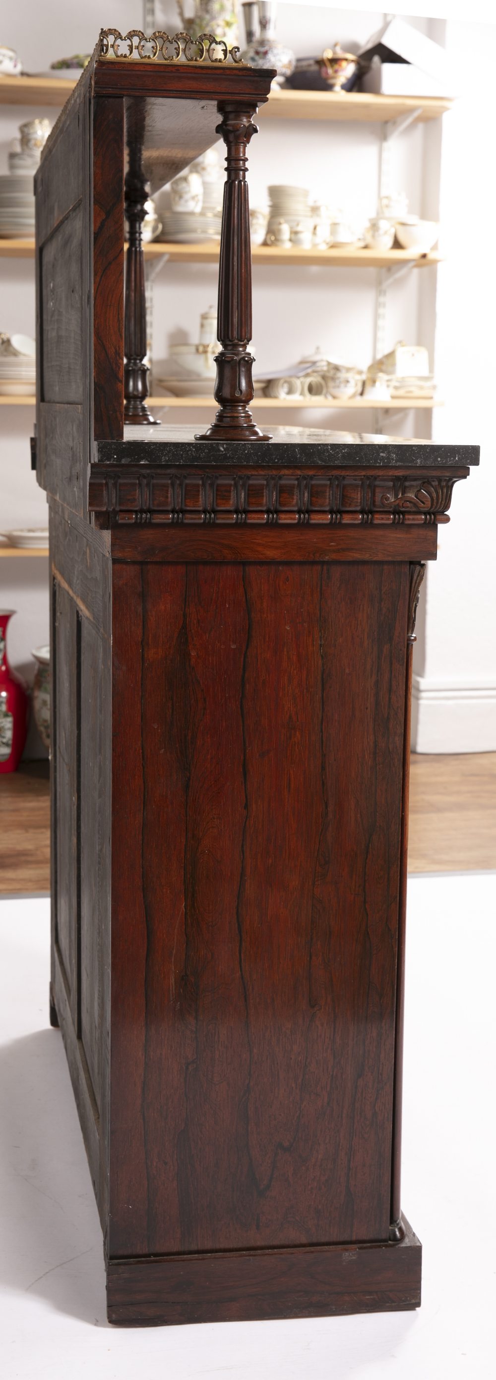 Rosewood chiffonier Regency, with gilt metal rail to the raised back, marble top and panel doors - Image 3 of 4