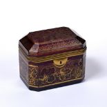 Ruby glass and gilt casket 19th Century, of canted form, painted with leaves, 13.5cm x 10cm