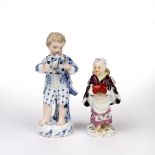 Two Meissen figures 19th Century, one of a boy holding a floral wreath, 12cm high, the other as
