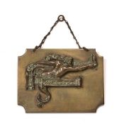 Art Nouveau bronze plaque modelled with a mermaid and Rudyard Kipling 'The garden of Eden' verse 'If