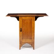 Arts & Crafts oak bedside table or cabinet with drop leaf panels to either side, circa 1920, 45cm