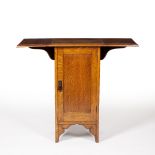 Arts & Crafts oak bedside table or cabinet with drop leaf panels to either side, circa 1920, 45cm