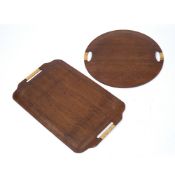 Fritz Hansen style two Danish teak plywood trays with wrapped handles, unmarked, circular tray