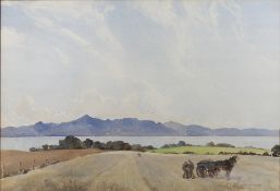 Archibald Sandeman (1887-1940) 'Arran from the Ayrshire coast' watercolour, dated to the reverse