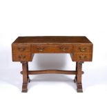 Cotswold School 1920's oak desk or sideboard, brass dropper handles, unmarked, 106cm x 73cm x 59cm