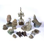 Group of garden ornaments reconstituted stone and composite figures including fish, owl etc (12)