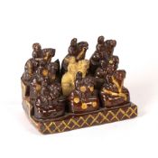 English slipware figure group, 19th Century, signed WBJF to the reverse, 15cm x 10.5cm x 9.5cm