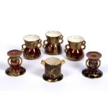 Carltonware Rouge Royale Collection of vases and a pair of 'Spiderweb' squat candlesticks, 8cm high,