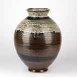 Malcolm Pepper (1937-1980) Large stoneware vase with dual glaze finish, unmarked, 37cm high