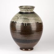 Malcolm Pepper (1937-1980) Large stoneware vase with dual glaze finish, unmarked, 37cm high