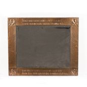 Glasgow School Arts and Crafts copper framed mirror, the frame with hammered beaten effect,