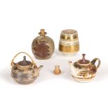 Mary Rich (b.1940) Two studio pottery miniature teapots, a lidded trinket box and two other pieces